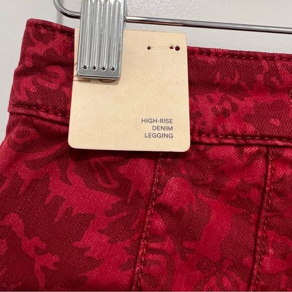 Anthropologie Pilcro Flocked High-Rise Red Denim Leggings Women's Sz. 26 NWT - Picture 11 of 16